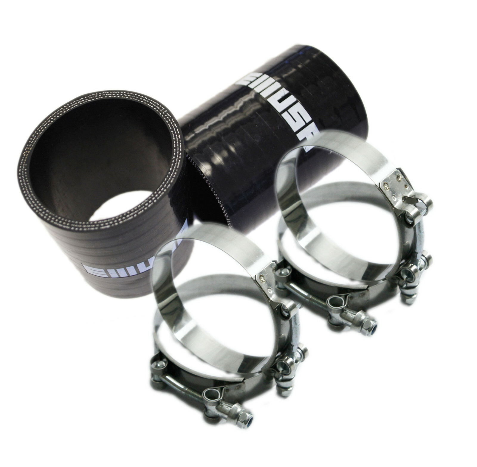 Universal BLACK 4PLY 2xStraight 2.0"-2.0"ID Silicone+ 4xStainles Steel T-clamp