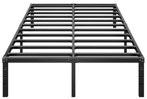 Full Size Metal Platform Bed Frame, 14" Tall, No Box Spring, Heavy Duty Slats, E