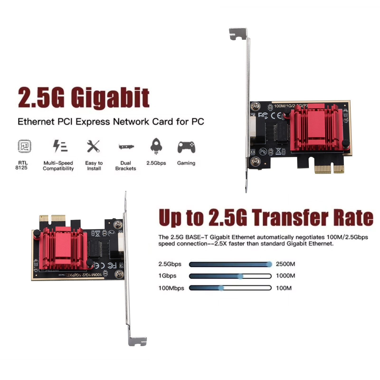 Network Adapter Card 2.5G PCI-E To RJ45 RTL8125 Computer Modification Accessory