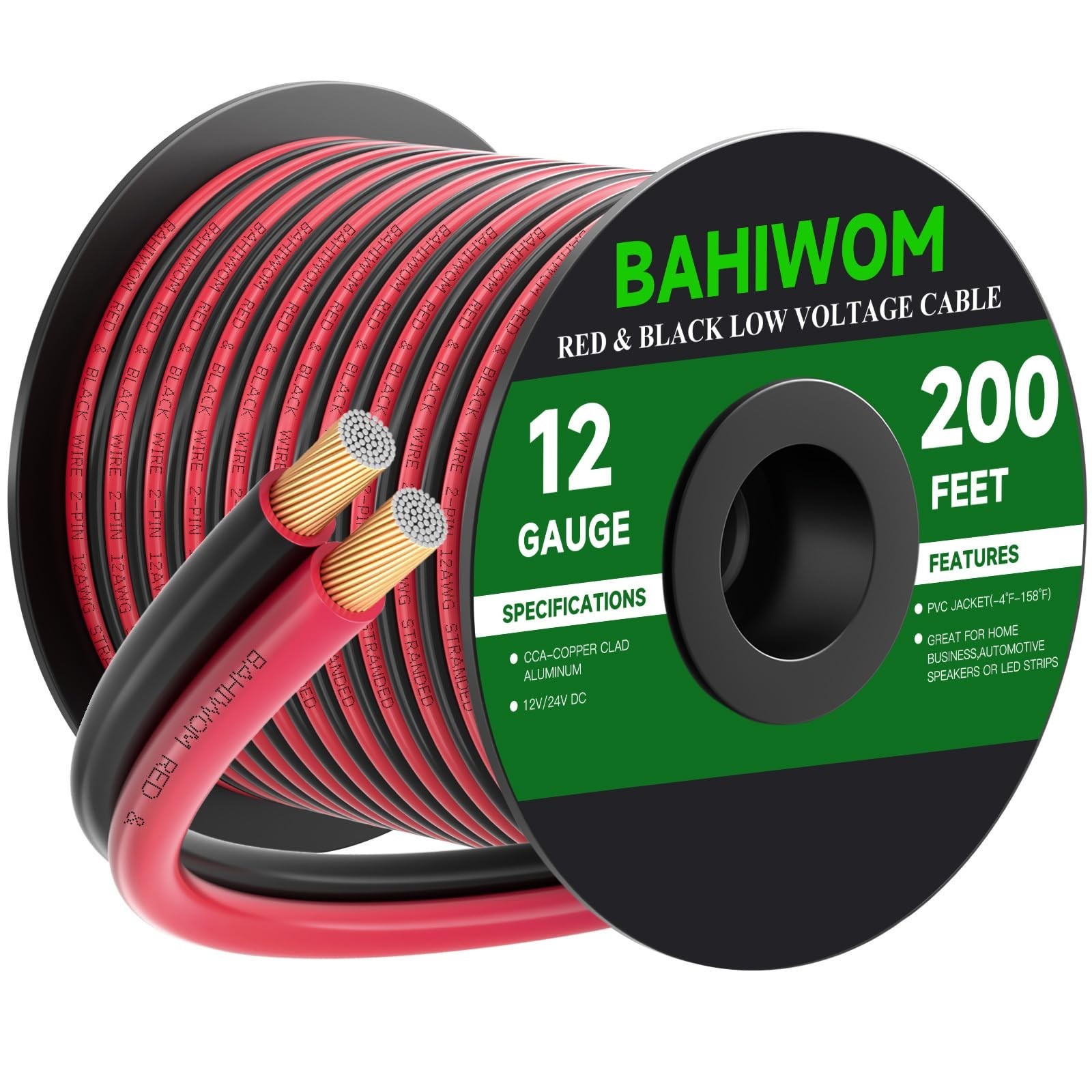 12 Gauge Wire 200FT 12V/24V DC Low Voltage Electrical Wire 2 Conductors Cable...