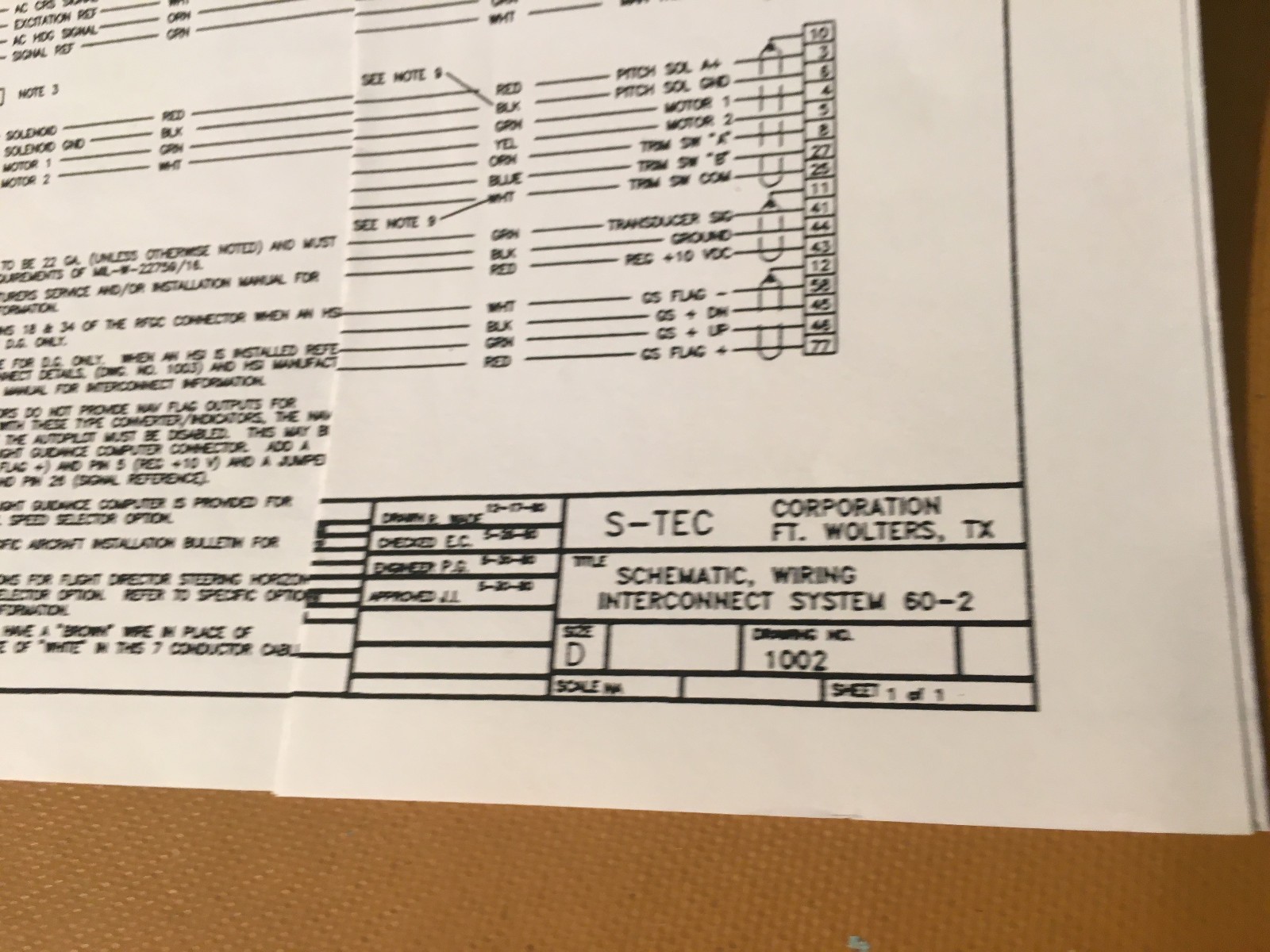 S-tec System 60-2 Autopilot Schematic, Installation Wiring Interconnect.
