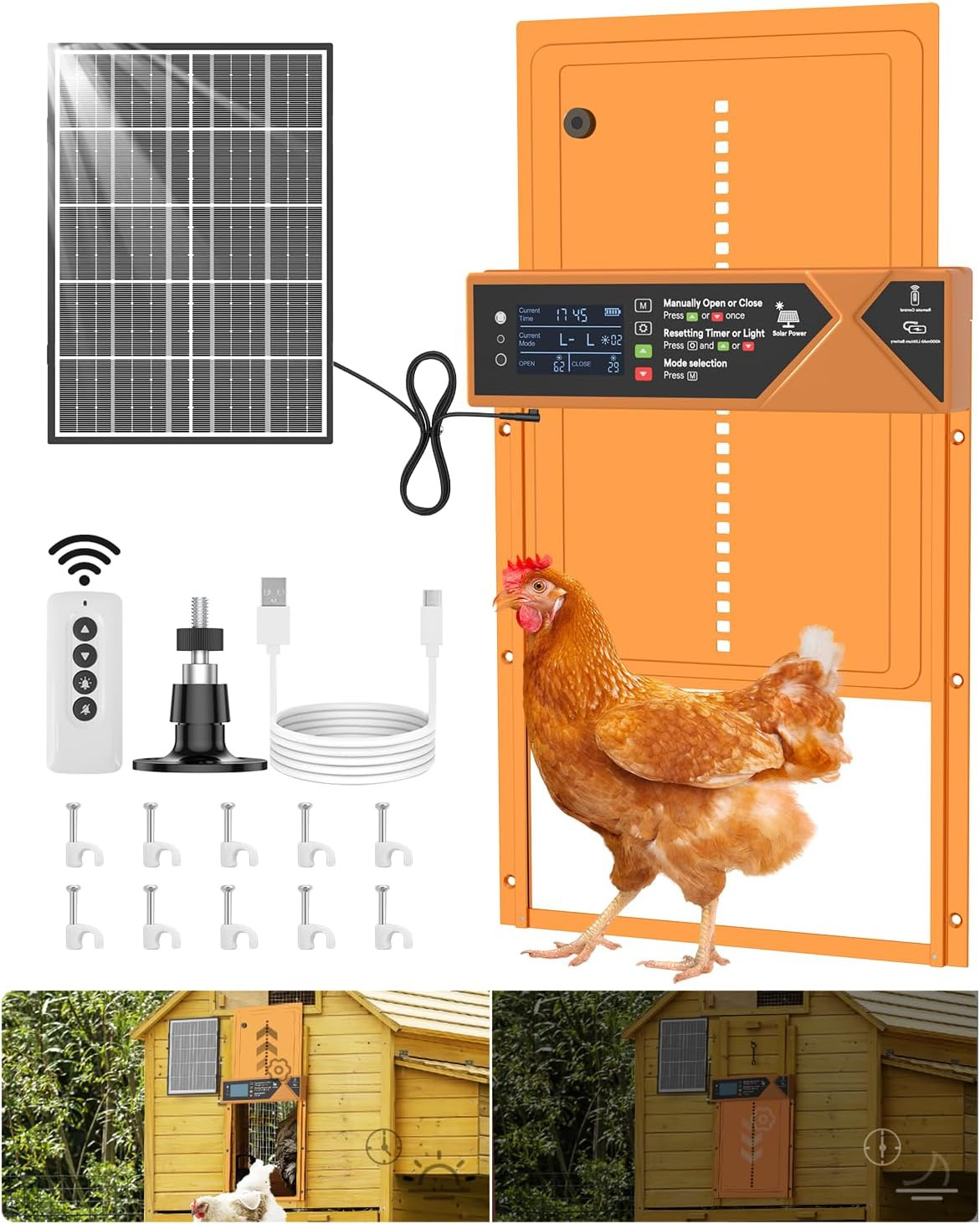 Large Automatic Chicken Coop Door, 4000Mah High Capacity Chicken Coop Door 7W So
