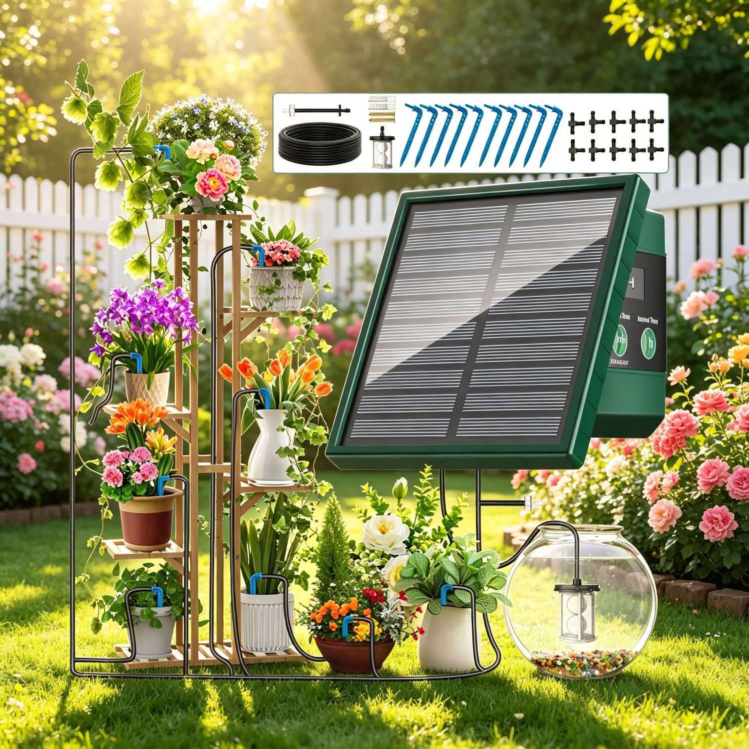 NEW Solar Irrigation System DIY Irrigation System Kit, 300 Watering Programmes