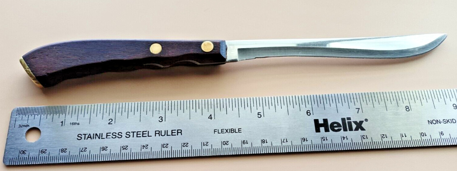 Vintage Ecko Flint 5" Table Knife - Wood Handle w/ Brass Rivets & Butt
