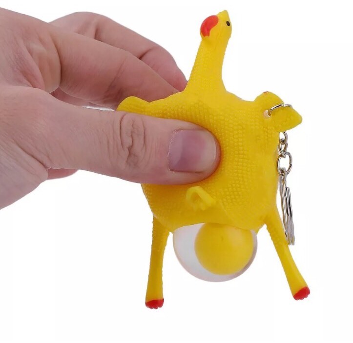 Egg Laying Chicken Squeezable Stress Keychain 2" Cute Toy