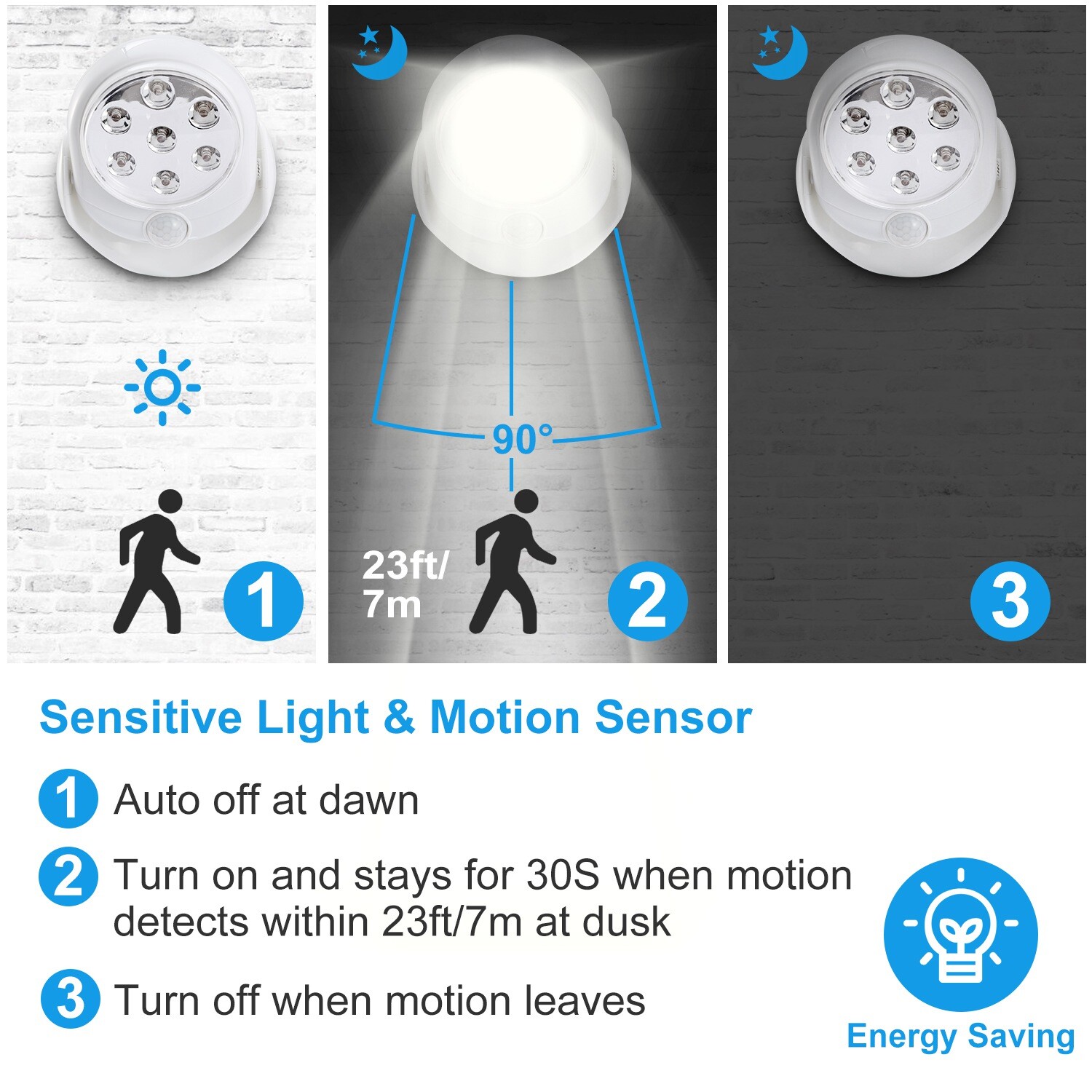 Adjustable 7LED Motion Activated Sensor Cordless Light Indoor Outdoor Patio Wall