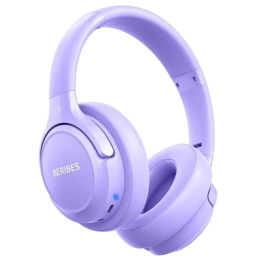 Purple Bluetooth Headphones Over Ear - 65H Playtime & 6 EQ Music Modes
