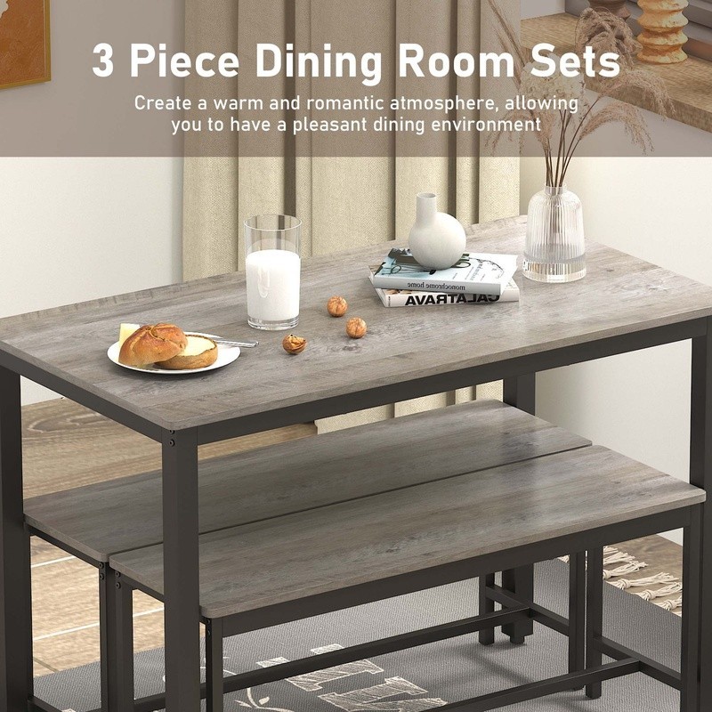 3 Piece Dining Table Set Space Saving Design 4 Modern Style Kitchen Benches New
