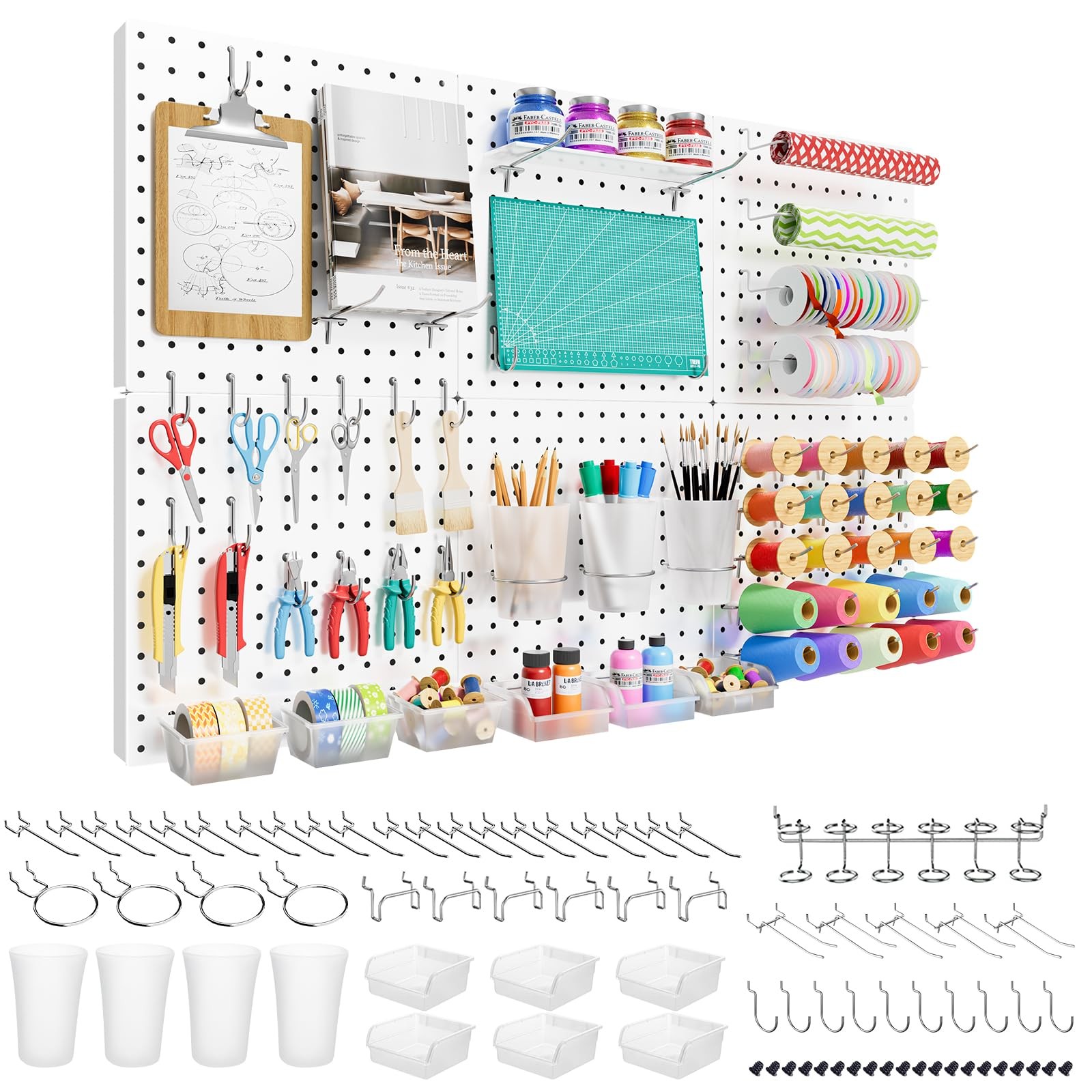 Peg Board, 82PCS Metal Pegboard Wall Organizer Kit. Heavy Duty Pegboard, Peg ...