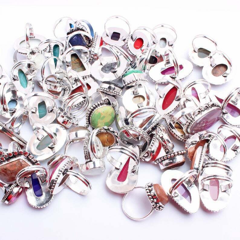 Botswana & Mix Gemstone 925 Sterling Silver Plated Wholesale Lot Women's Rings