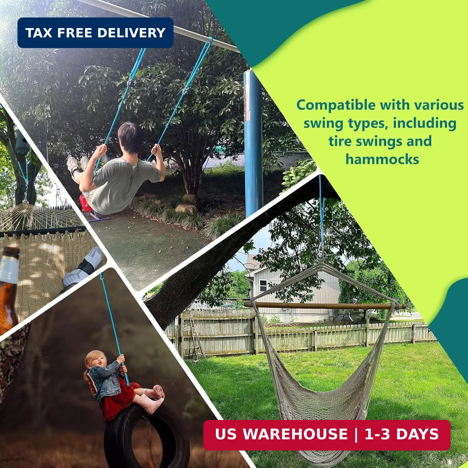 Adjustable Tree Swing Rope (2 Pack) Tree Swing Straps - Suitable for Outdoor Swi