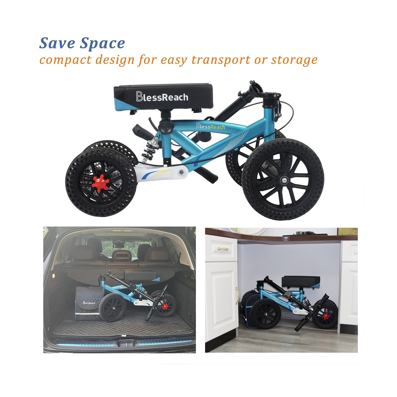 BlessReach Knee Scooter, All Terrain Foldable Knee Scooter Walker, Disc Brake...