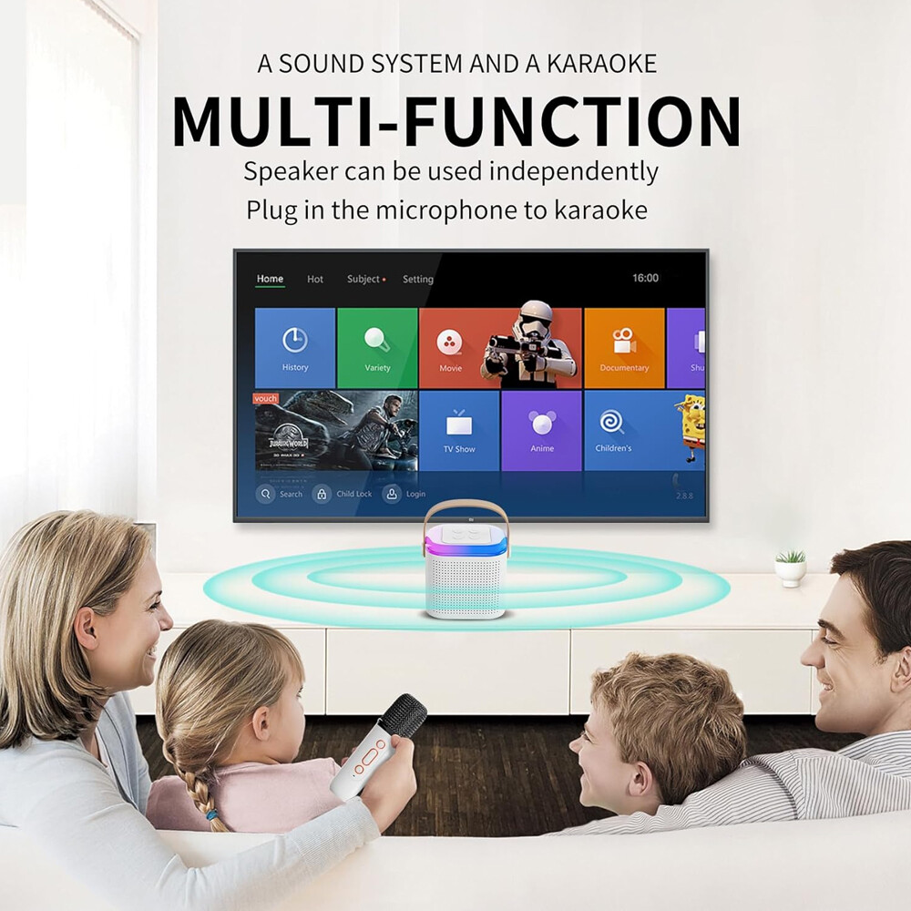 Mini Kids Karaoke Machine Portable Bluetooth Speaker with 2 Wireless Microphone