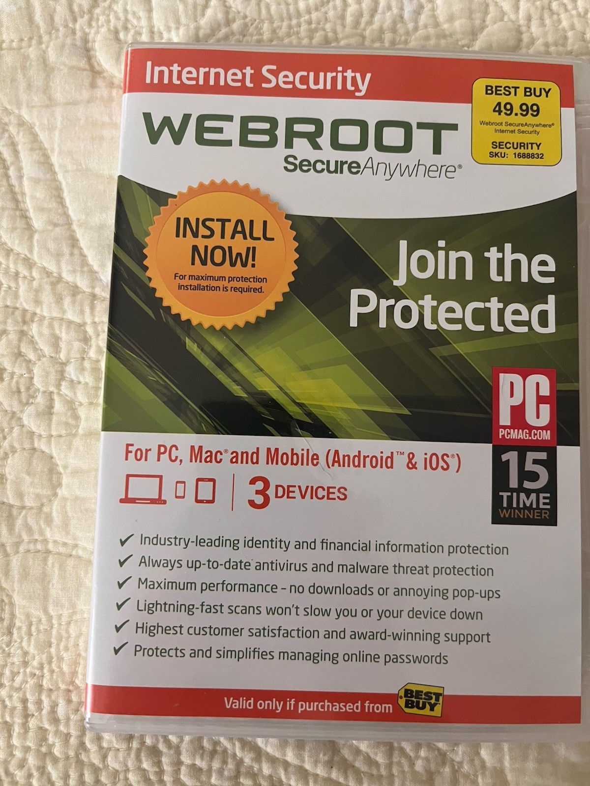 Webroot SecureAnywhere Internet Security 3 Devices 1 Year PC Mac Android New