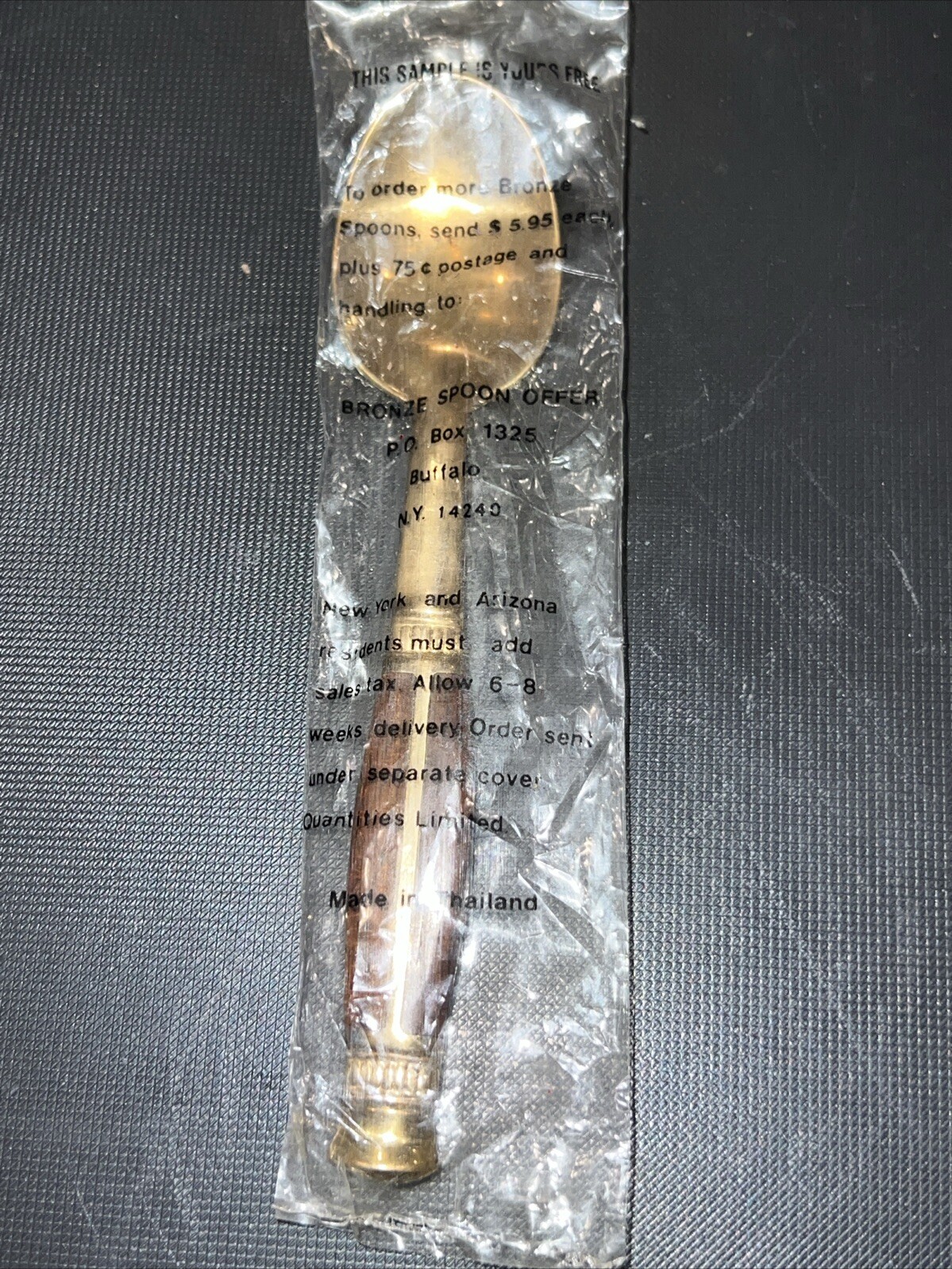 Small Bronze Wood Spoon Made In Thailand In Package Great Vintage Condition