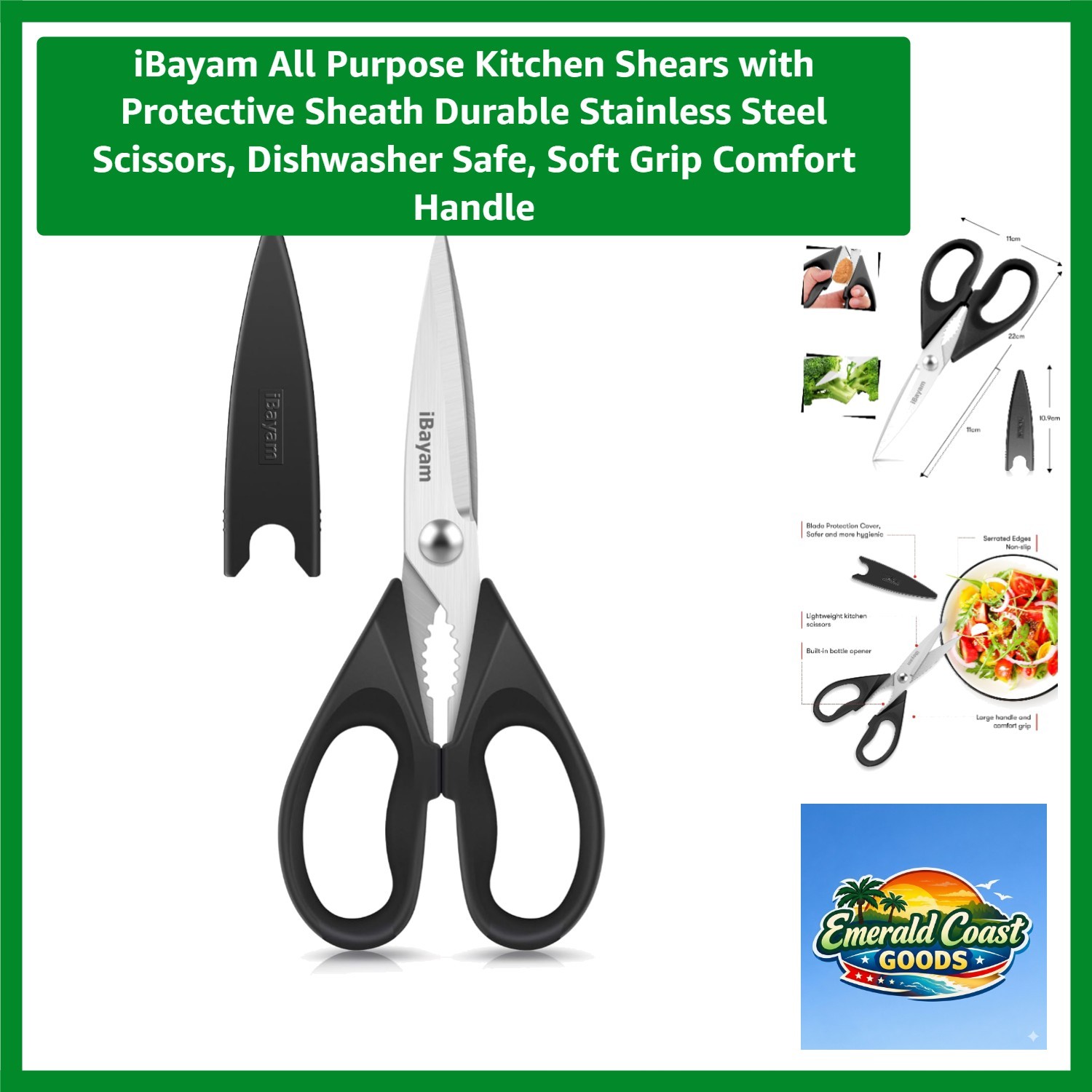 Versatile 8.5-Inch Stainless Steel Kitchen Shears - Multi-Functional, Compact