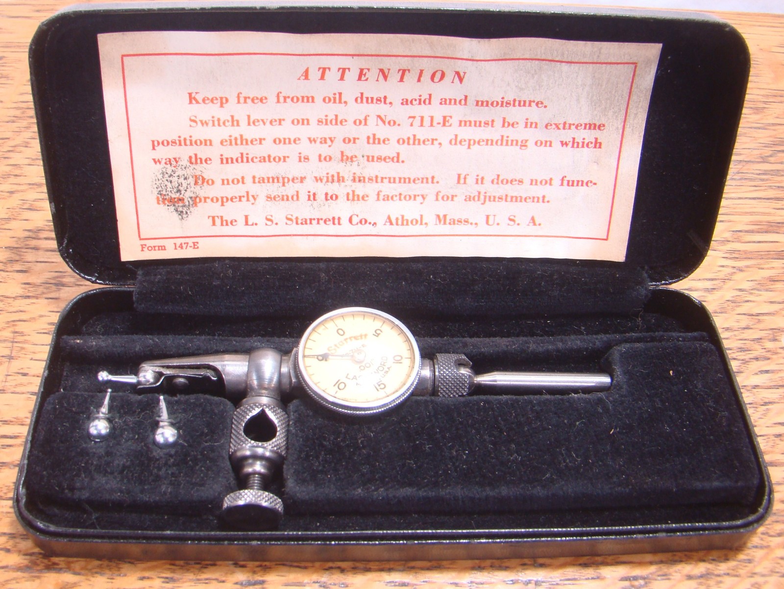 L.S. Starrett Last Word Dial Test Indicator Kit 711E w/ Case Athol Massachusetts