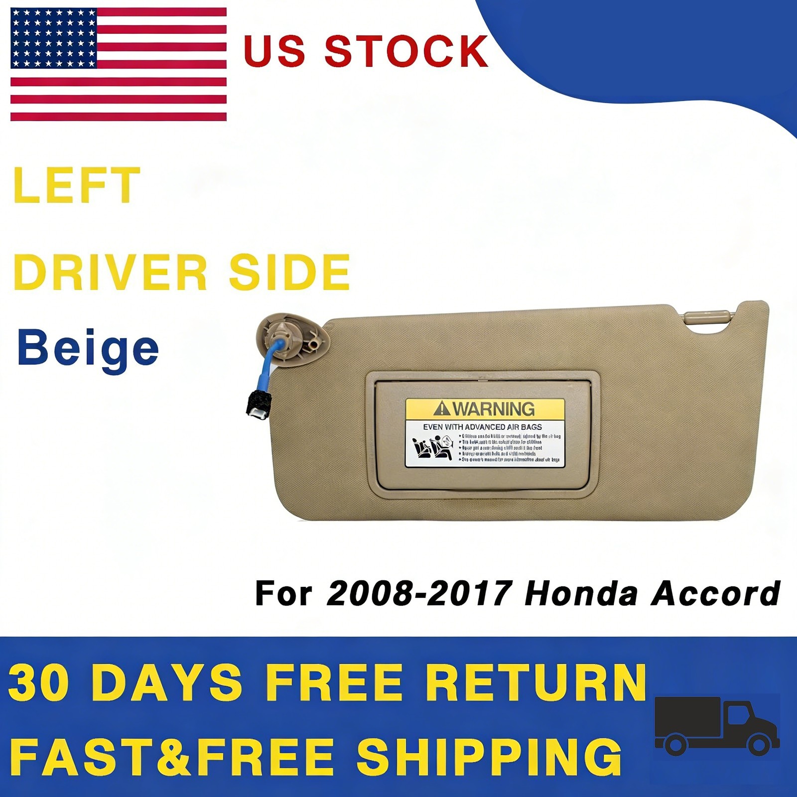 Left Driver Side Sun Visor W/Light For 2008-2017 Honda Accord 83280-TA5-A51ZA