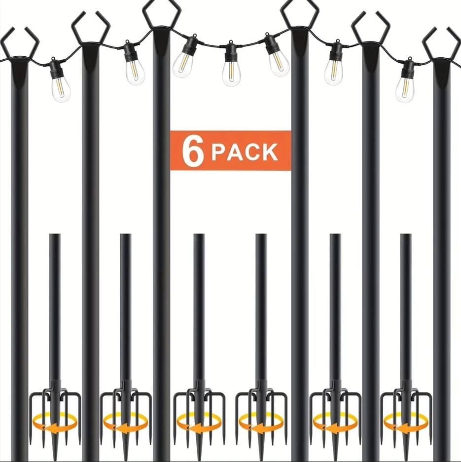 6 Pack 11.1Ft String Light Poles Outdoor Metal Branch Light Stand