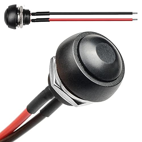 1/2"(12mm) Pre-Wired Mounting Hole On/Off Mini Round Waterproof Black