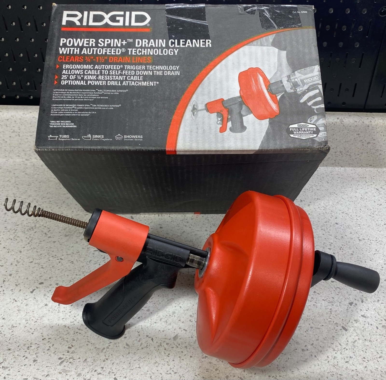 RIDGID Power Spin+ Drain Cleaner for 3/4" - 1 1/2" Drain Lines 25ft 57043