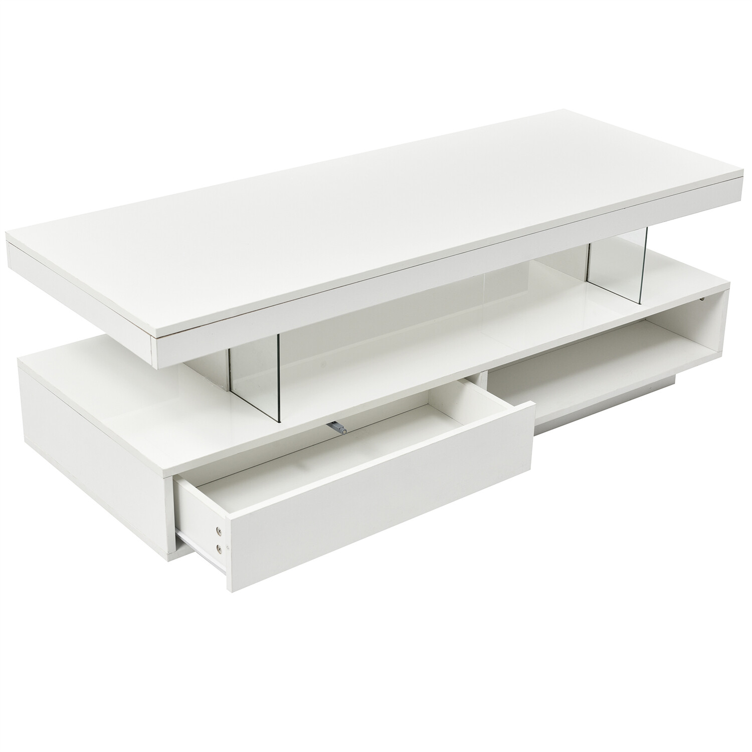 High Gloss LED Coffee Table Modern Side End Table w/ LED Lights & 2 Drawers US