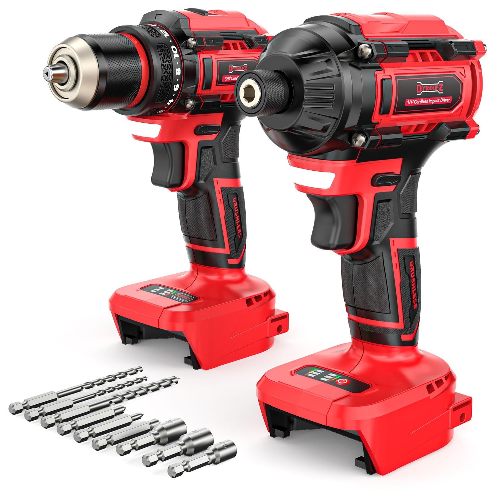 Cordless Brushless Drill & Impact Driver Combo Kit, 18V Battery Compatible, High