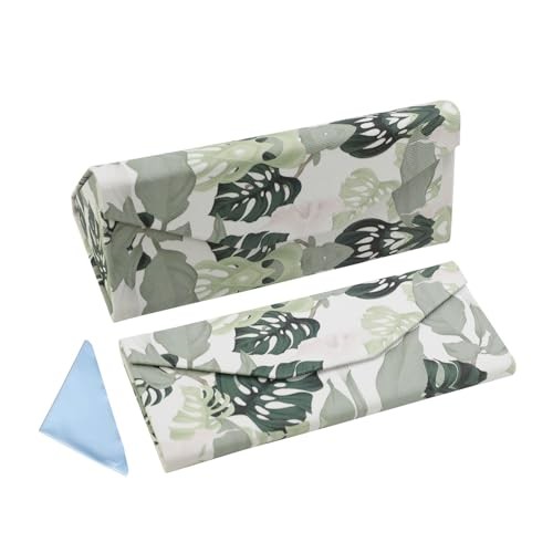 Foldable Glasses Case, Magnetic PU Leahter Sunglasses Case, Cute White Monstera