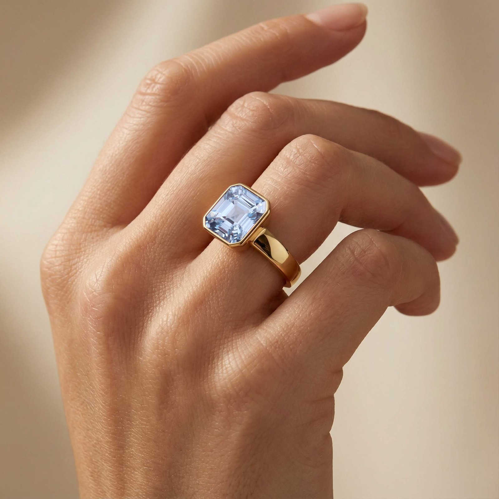9mm Asscher Aquamarine Valentine Ring 10K Gold Plated 925 Sterling Silver Band