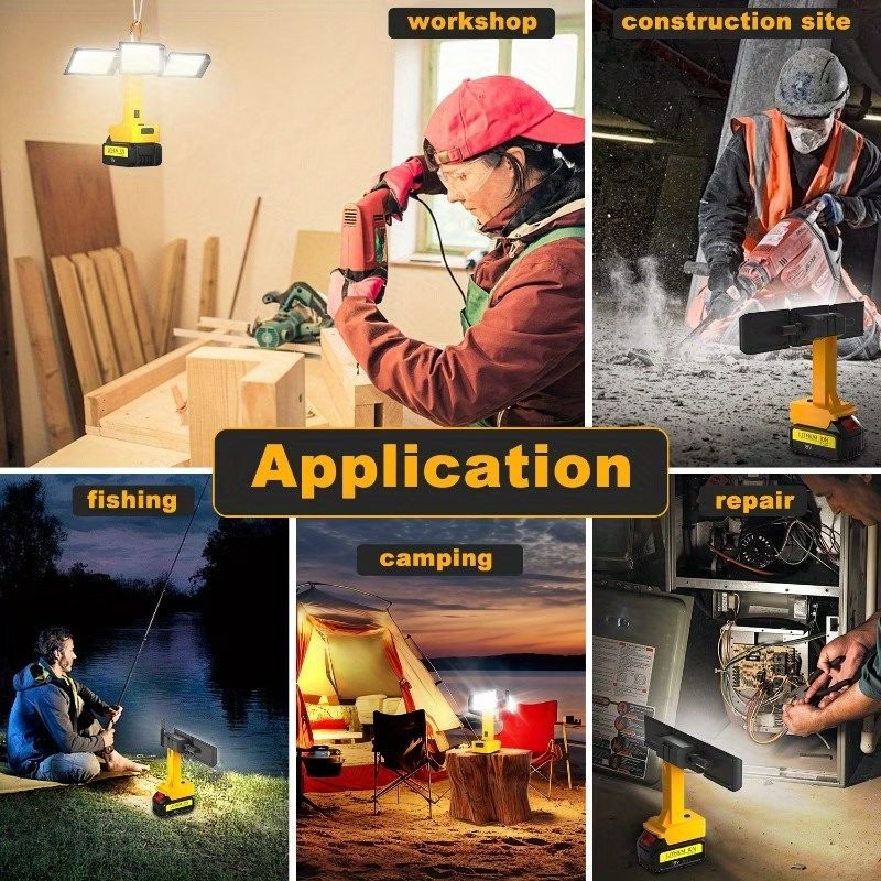 LED Work Light for Dewalt 20V/18V Battery, Cordless 3-Head Adjustable Flashlight