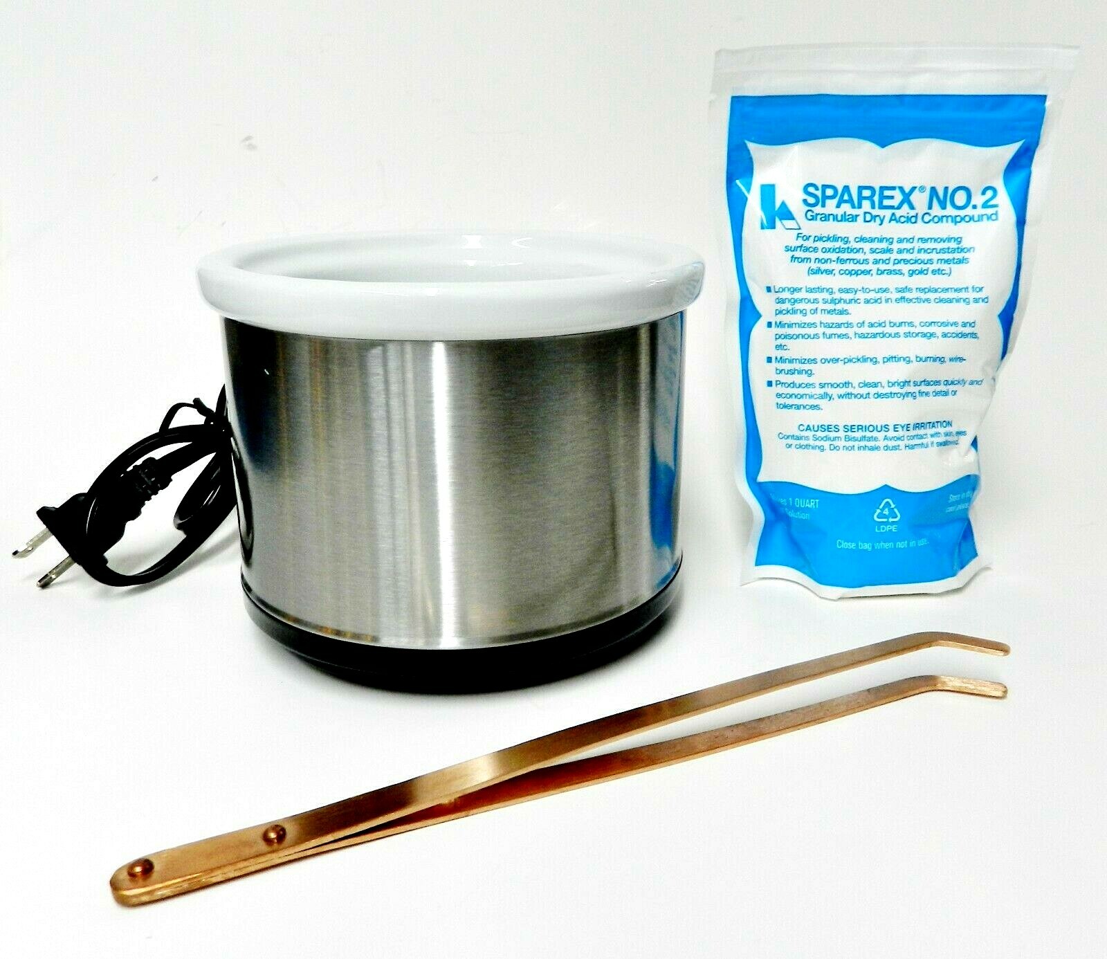 Jewelry Pickling Pickle Pot White with Sparex Copper Tong Remove Soldering Scale