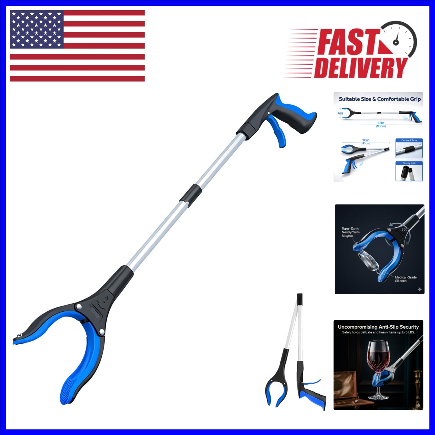 Lightweight 32'' Gripper with Magnetic Pickup - Perfect for Seniors & Outdoors