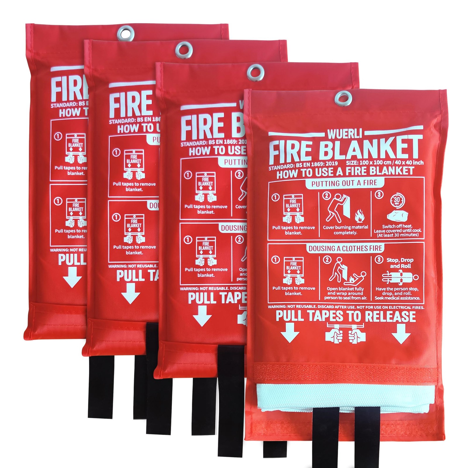 WUERLI Fire Blanket for Home and Kitchen40" x 40"4 PackEmergency Fire Blanket