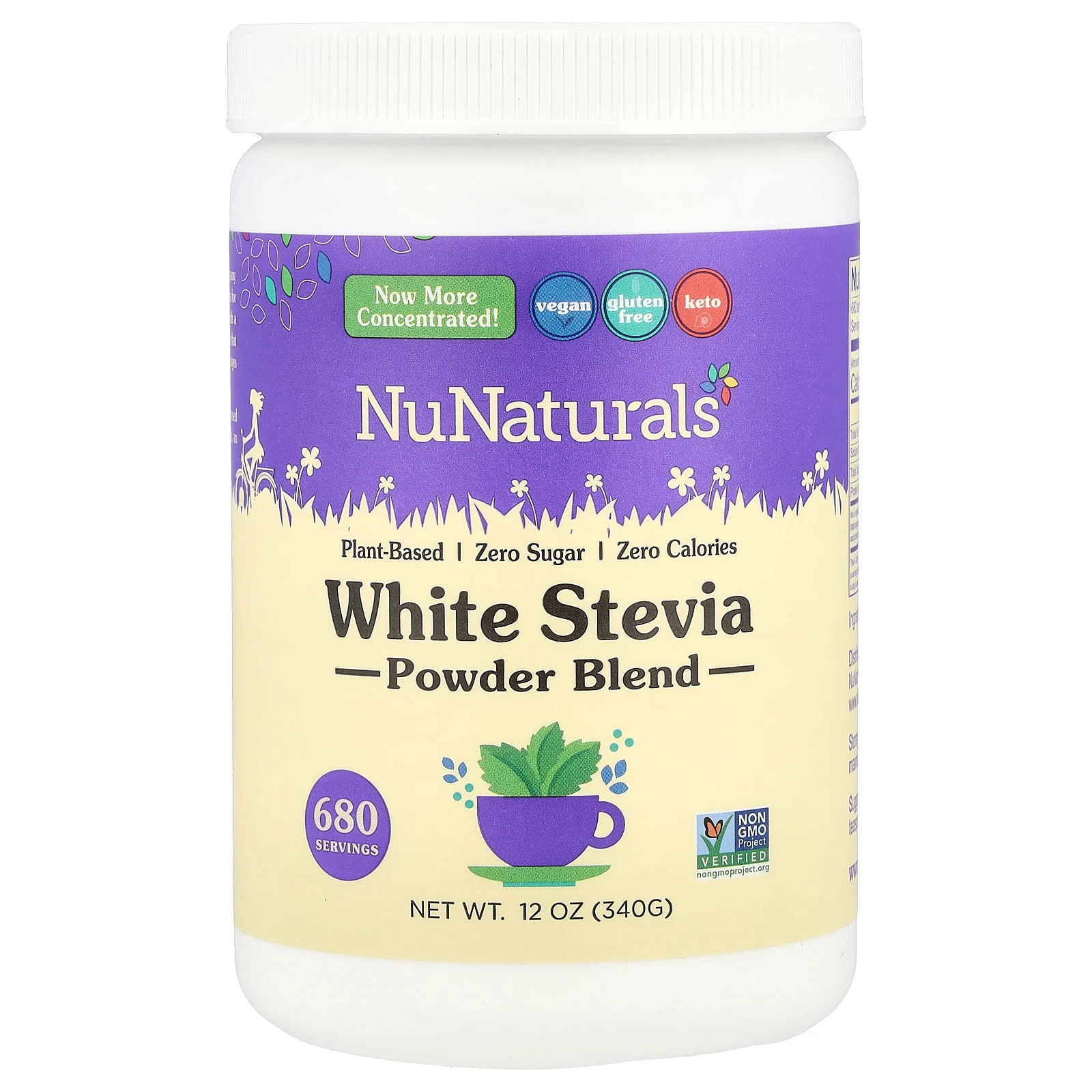 NuNaturals NuStevia White Stevia Powder 12 oz 340 g Sugar-Free