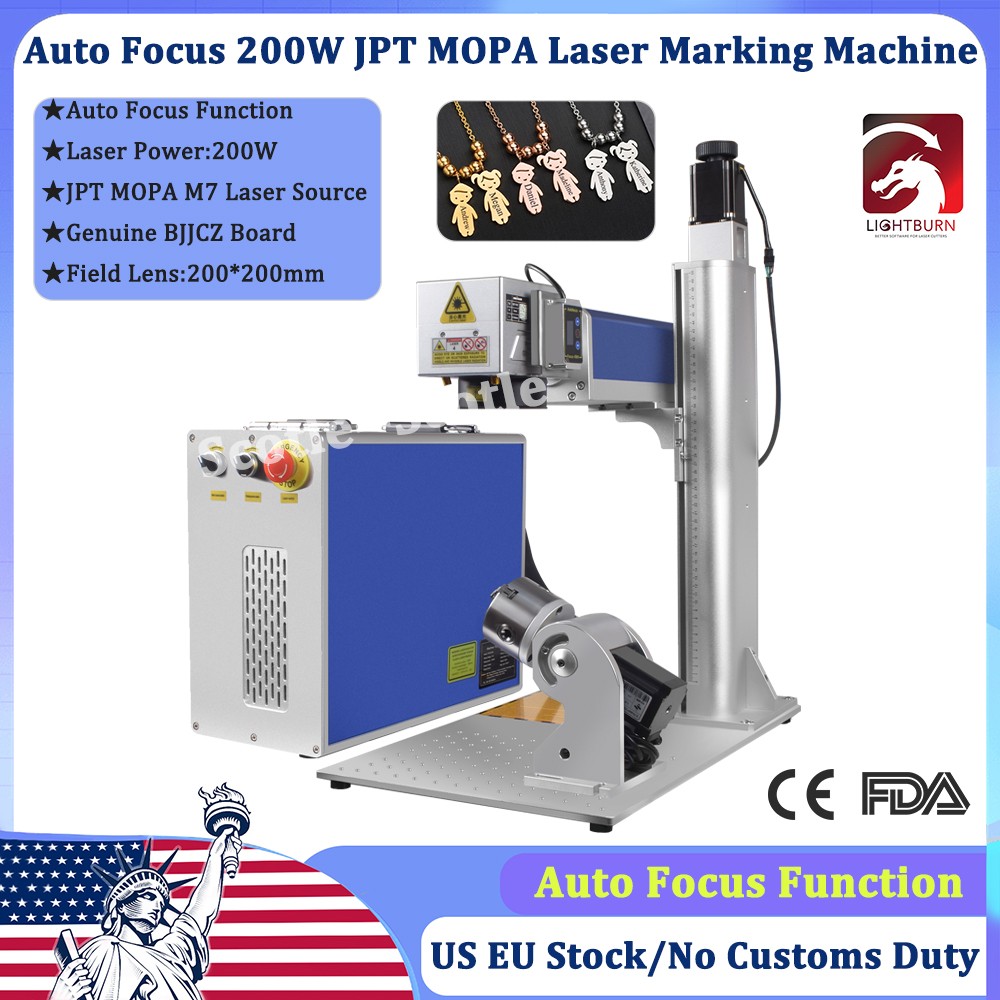 Auto focus  200W JPT M7 Mopa Fiber Laser Marking Engraving Machine 200*200mm US