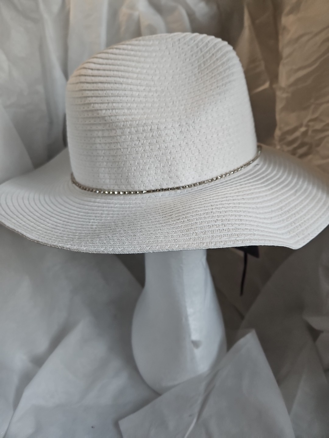 Bellissima Fine Millinery White Floppy Summer Sun Hat with Rhinestone Jewels NWT