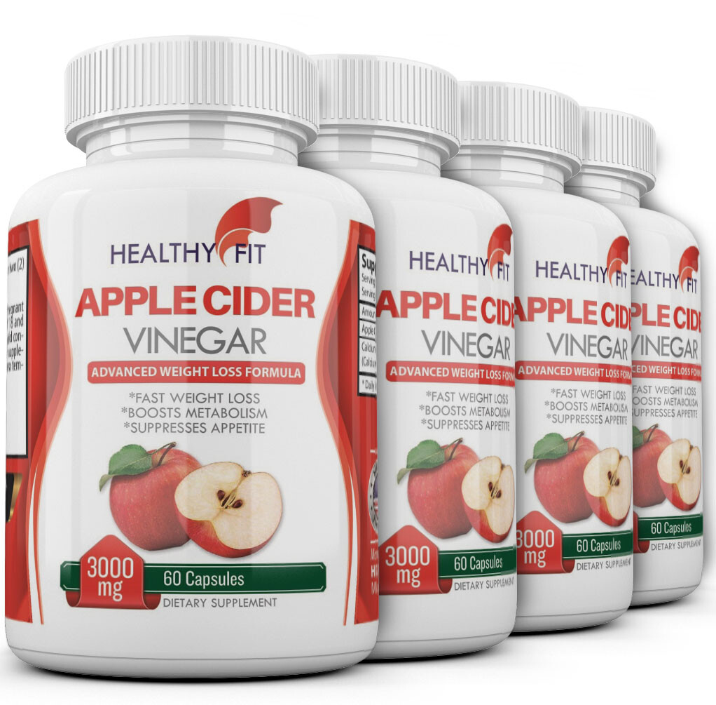 4 x APPLE CIDER VINEGAR Pills 3000mg RAPID FAST WEIGHT LOSS 240 Capsules USA
