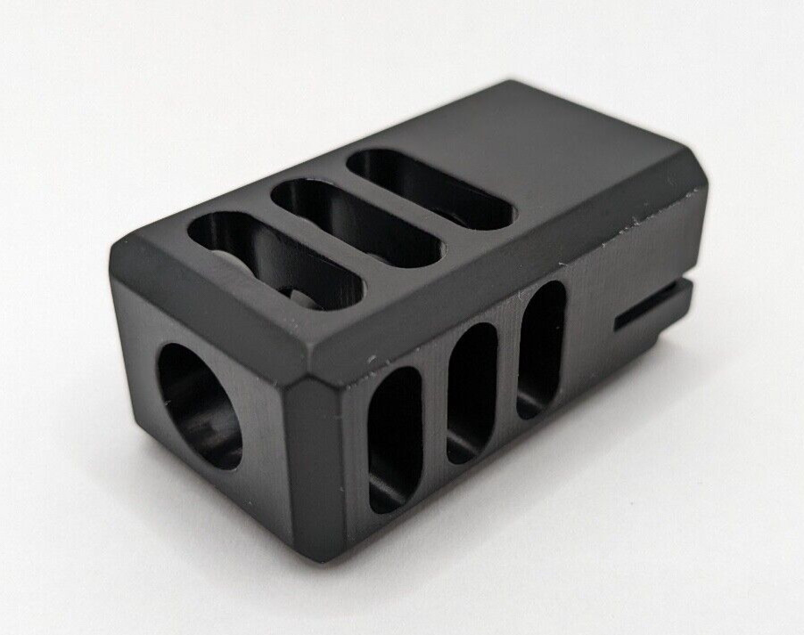 9mm 9-Port 1/2-28 Muzzle Brake Compensator Anodize Black - no counterbore