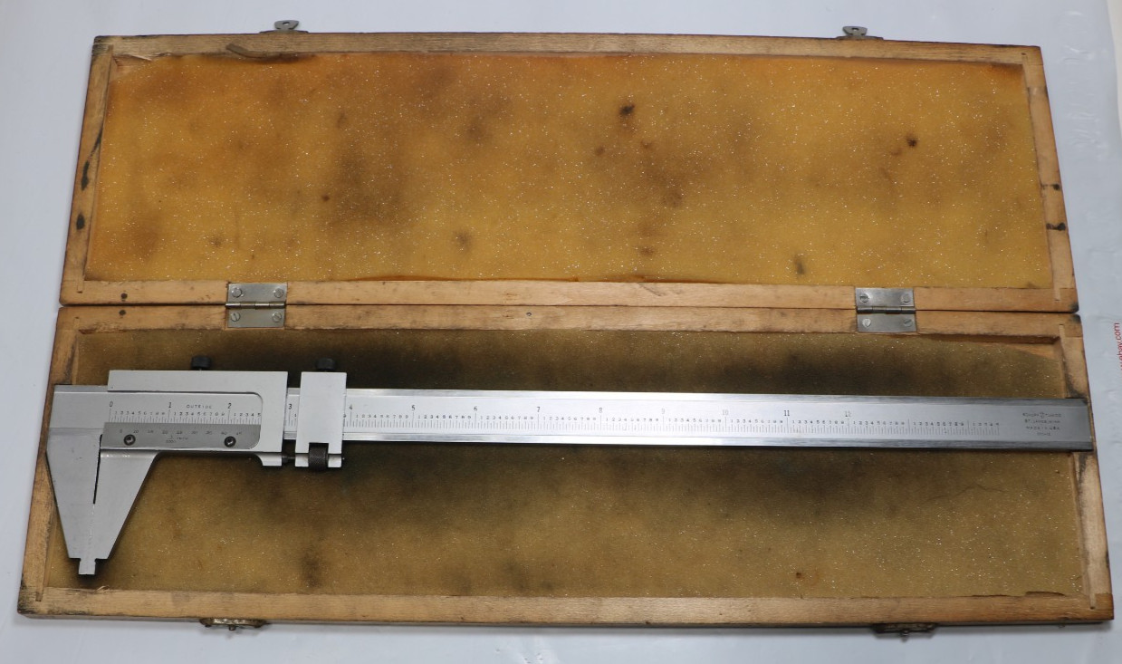 Vintage Scherr Tumico 12" No. 375-12 Vernier Caliper w/ Wood Case  Excellent USA