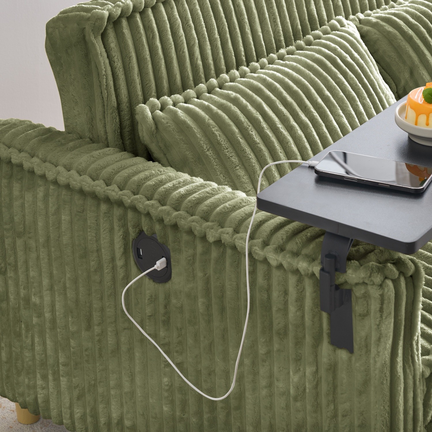 Convertible Sleeper Sofa Bed Loveseat Sofa with Pull Out Bed & USB Ports Green