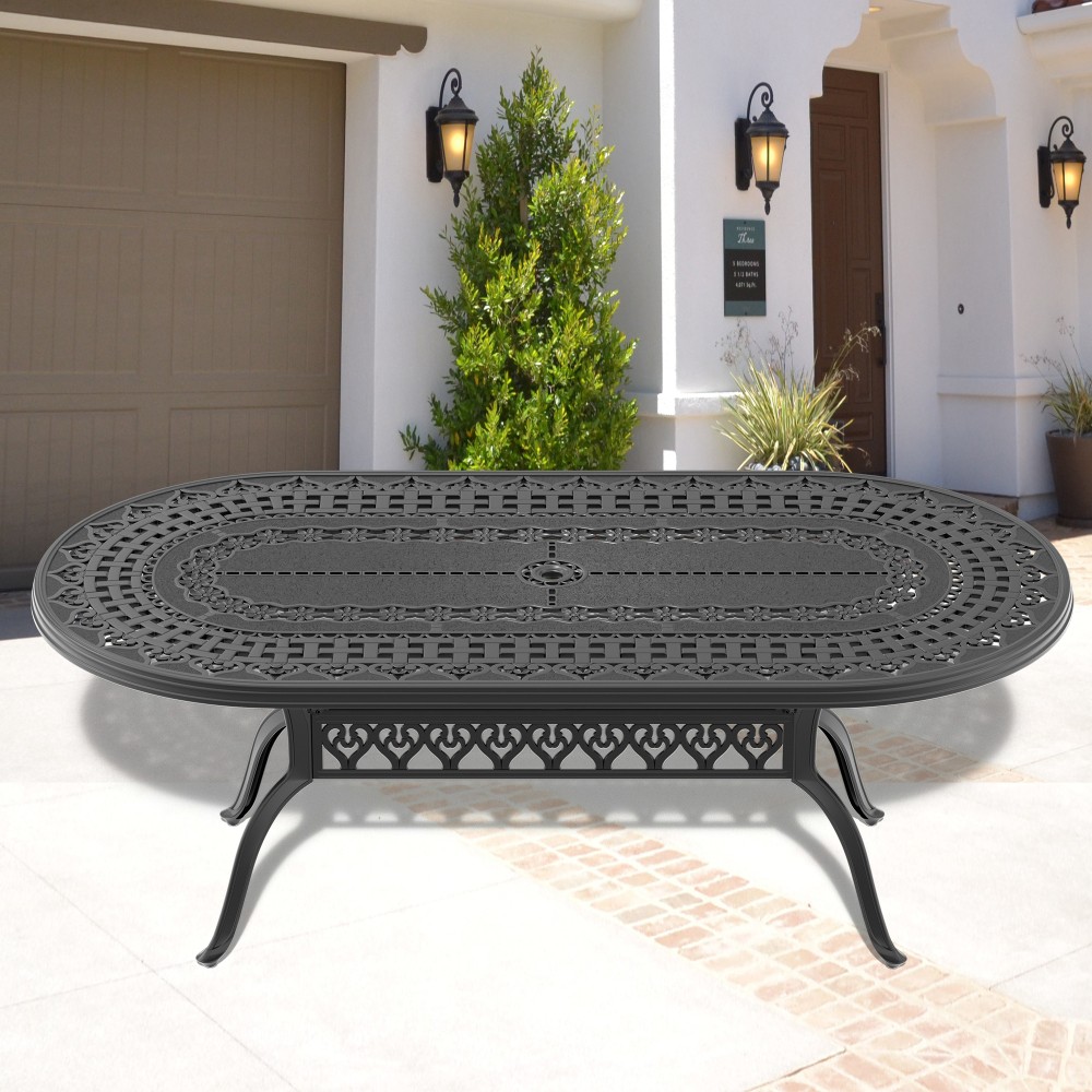 Cast Aluminum Patio Dining Table with Umbrella Hole 81.89"L x 41.34"W