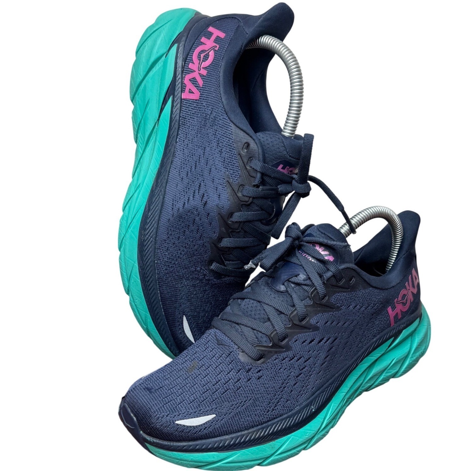 Hoka One One Clifton 8 Womens 7B Navy Blue Teal Pink Running Shoes 1119394 OSAT