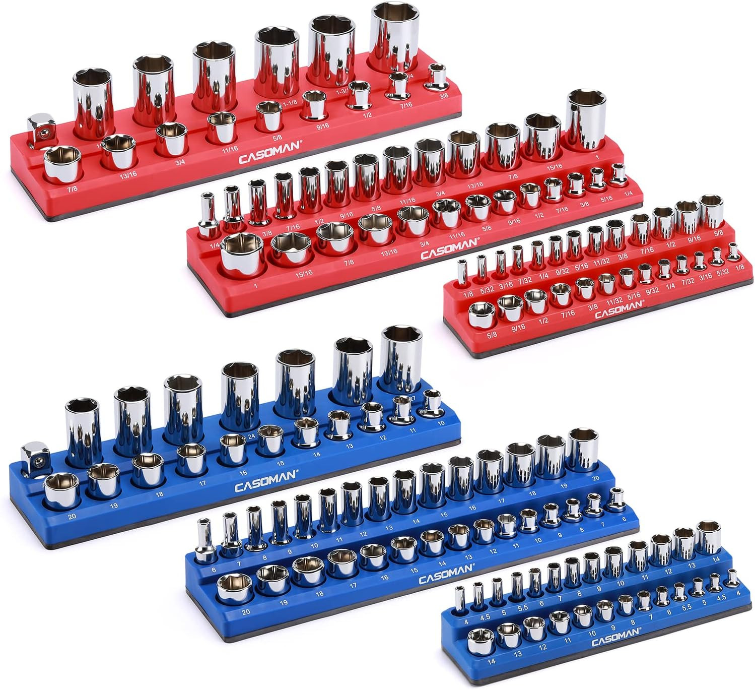 Magnetic Socket Organizer, 6 Piece Socket Holder Kit, 1/2-Inch, 3/8-Inch, 1/4-In