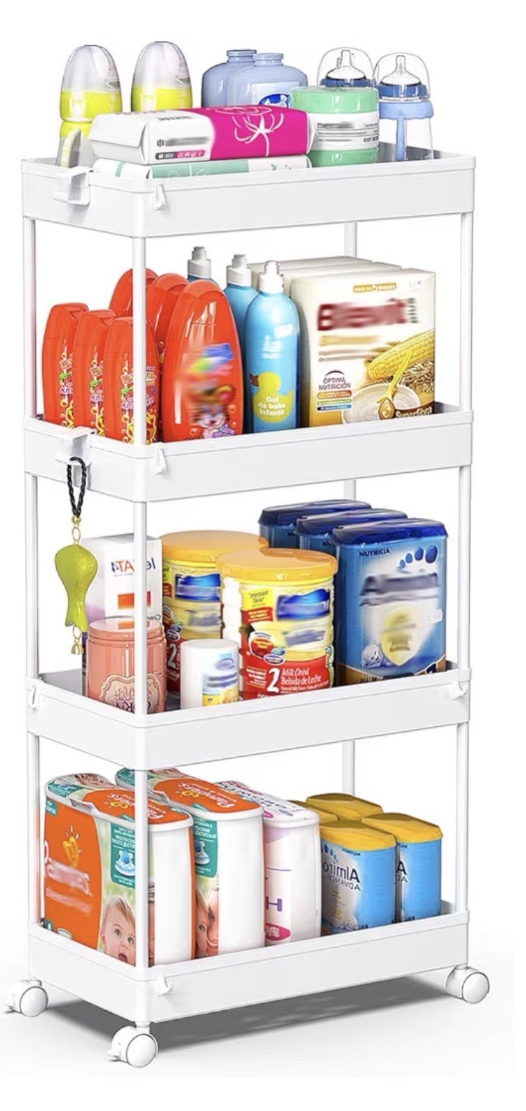 Slim Storage Cart 4 Tier Bath Laundry Organizer Rolling Wheels SPACEKEEPER