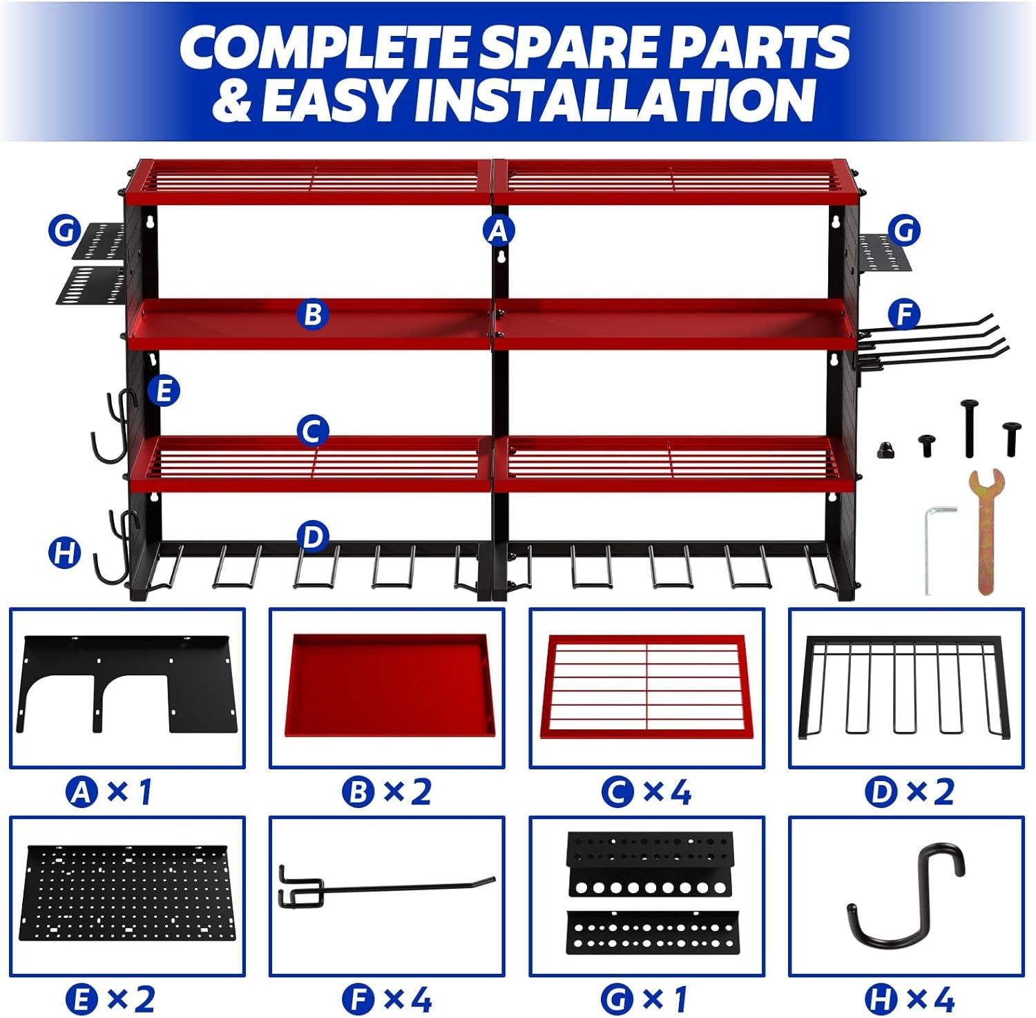Large Power Tool Organizer Wall Mount, 4 Layer Storage Rack with 8 Drill