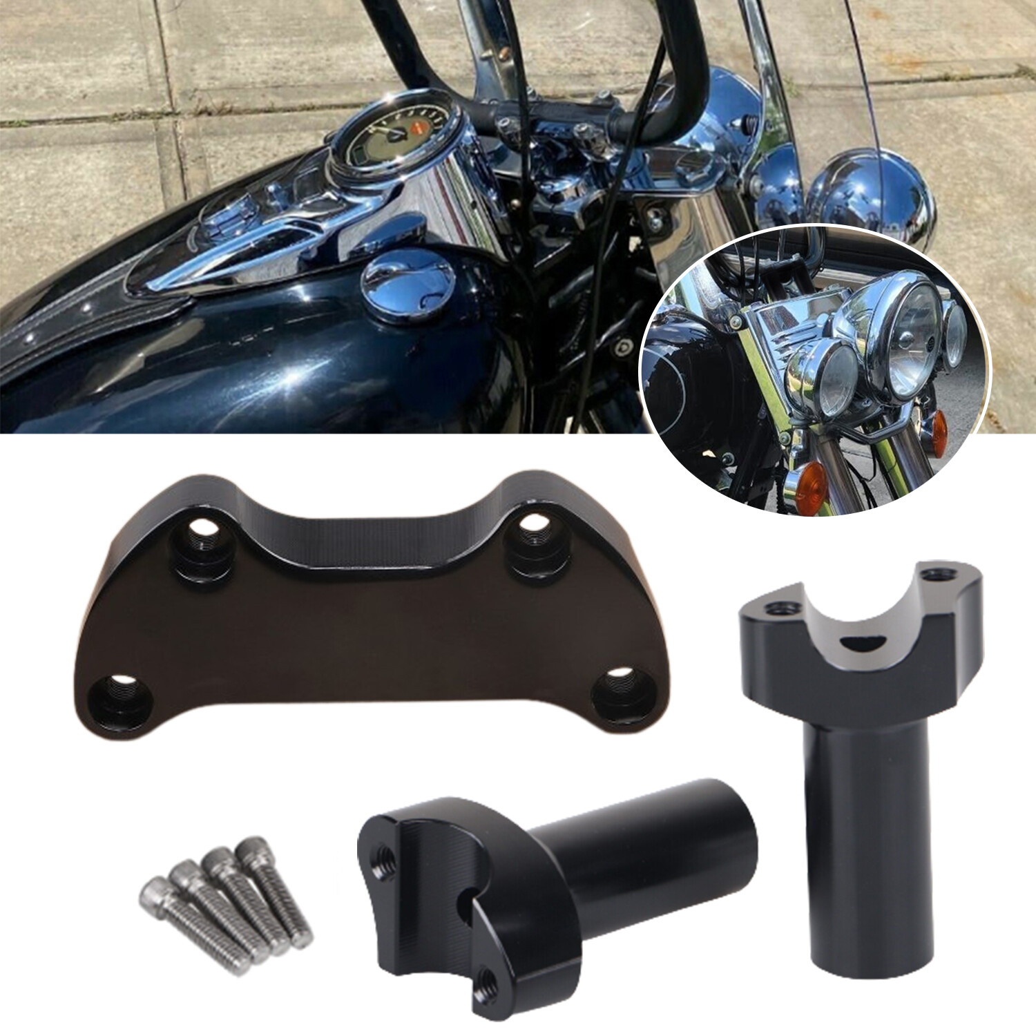 3.5" Straight Handlebar Risers Top Clamp For Harley Sportster 883 Wide Glide