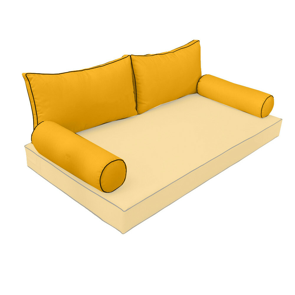 |SLIPCOVER ONLY| S2 Outdoor Bolster Back Pillow Covers Contrast Trim Twin AD108