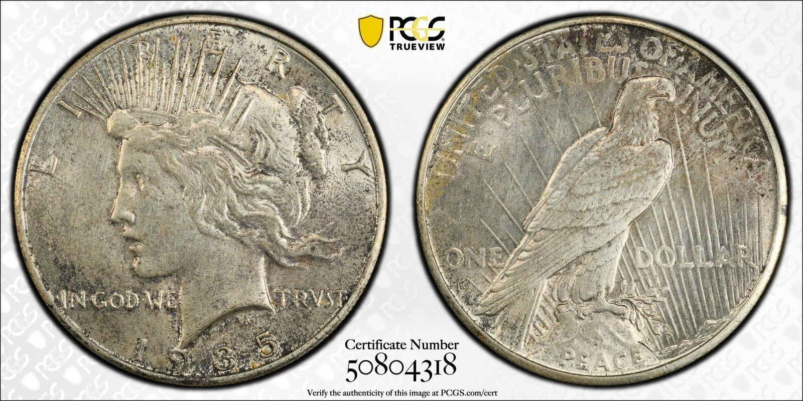 1935-S Peace Silver Dollar $1 Coin - Certified PCGS Uncirculated Detail (UNC MS)