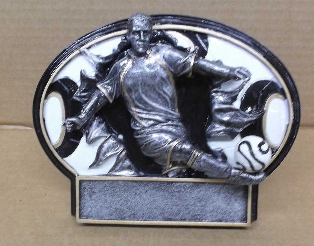male soccer resin plate award trophy oval large