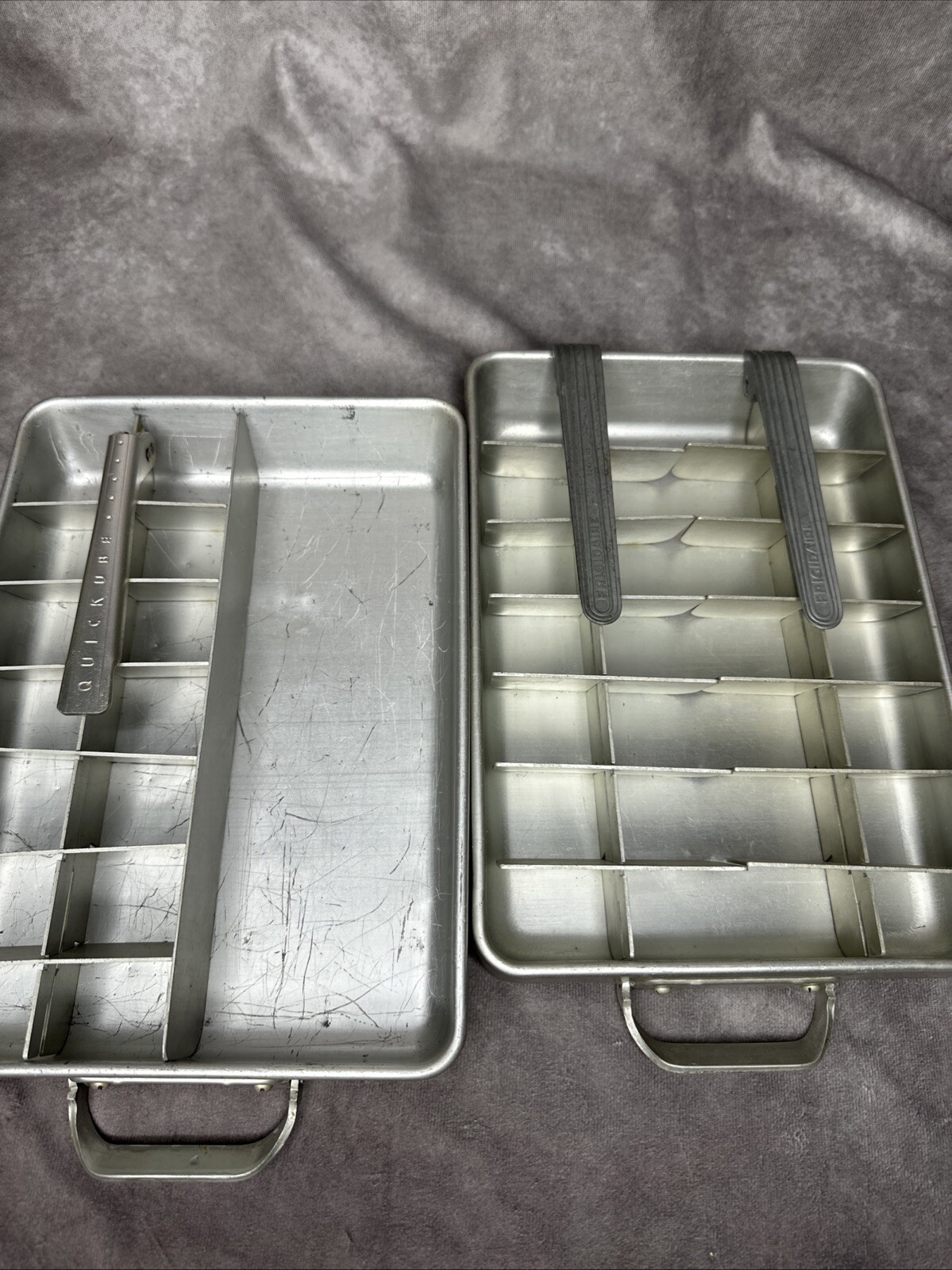 2 Double Ice Tray Quick Release Cube Vintage 1950s Frigidaire Quickube Aluminum